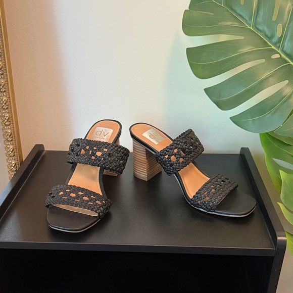 DV by Dolce Vita Black Woven Heels with Wooden Block Heel - Picture 1 of 8